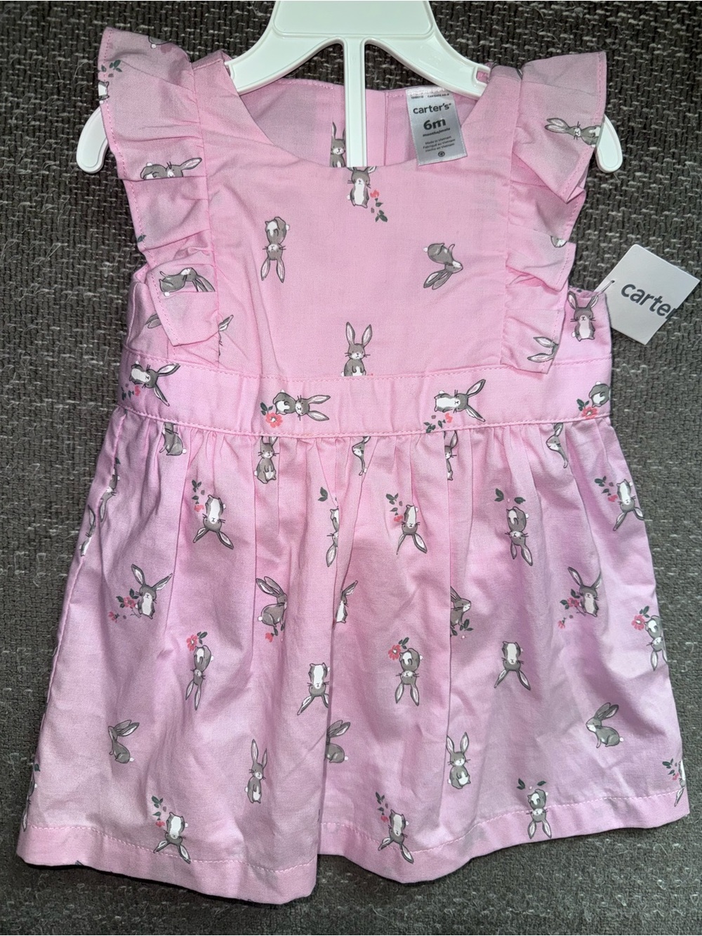 Carter's Pink Bunny Print A-Line Ruffle Sleeveless Button-Front Dress 3-6M